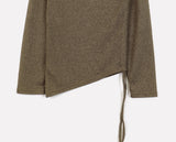 Reugan off-shoulder see-through shirring long-sleeved knitwear