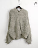 Soco Knitwear Color Matching Angora Fur Button Hood Cardigan