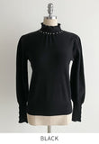 Genuine Pearl Slit Frill Turtleneck Knit