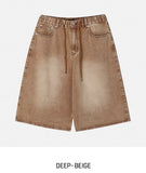 Dyeing Washed Banding Bermuda Denim Pants