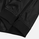 Track shirring leather hooded jacket
