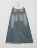 Suzuka Fringe Washing Denim Long Skirt