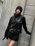 [LANARCH] Amber Leather Pocket Neck Zip-Up