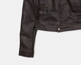 Dunen Collar Zipper Pocket Biker Washing Leather Jacket
