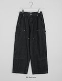 [unisex] Puati Carpenter Rivet Banding Waist Wide Denim Pants