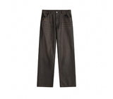 Crack leather loose pants