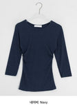 Onepie U-neck/V-neck Side Shirring Three Quarter Sleeve Tee