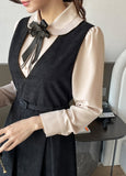 [Ribbon Brooch Set] Zenia Collar Shirred Blouse