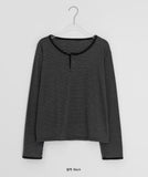 [BAONHAUS] Felts Stripe Henley Neck Long Sleeve Tee