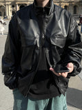 Carbon High-neck Crop Leather Jacket