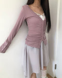[MADE] HIR Sleeve Button Shirred V-Neck Cardigan