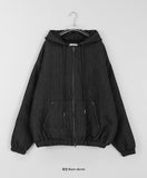 [unisex] Mitaki two-way quilting stripe denim hood zip-up jumper