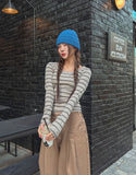 Hamel Ribbed Stripe U-Neck Long Sleeve