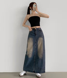 Slit H-line Washing Long Denim Skirt