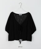 Nanako Summer Ribbon Puff Short Sleeve Bolero Knit Cardigan