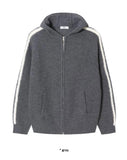 HAIRY LINE KNIT HOOD ZIP-UP