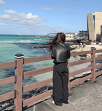 Semi crop leather blouson rider jacket