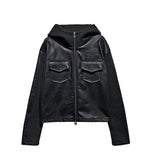 [LANARCH] Noble Leather Pocket Hooded Zip-Up