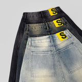 Side Pin Tuck Line Wide Fit Denim Pants