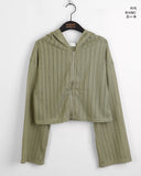 Solu see-through crop hooded cardigan zip-up