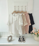 Love It Tie Diagonal Frill Puff Blouse