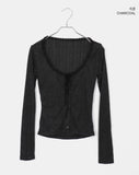 Giru Ribbon Lace Punching Long-Sleeve Cardigan
