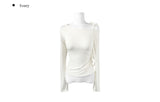 Block Unbalance Off Shoulder Shirred Long Sleeve Tee