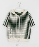 Une Two-Way Stripe Short Sleeve Hood Zip-Up