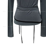 Kuri Color Matching Strap Layered Bustier Long Sleeve Set