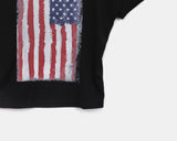 Det Vintage American Flag Printing One-Off-Shoulder Short Sleeve T-Shirt