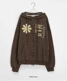 [unisex] Aoi flower printing two-way over hood zip-up