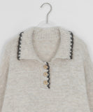 Hidel Stitch Pocket Button Wool Collar Knit