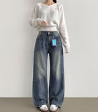 4 Season Basic Wide-Fit Washed Denim Pants