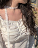 Sona Lace Muffler Bean Button Shirring T-shirt Set