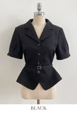 Riven Collar Puff Blouse Jacket (Belt Set)