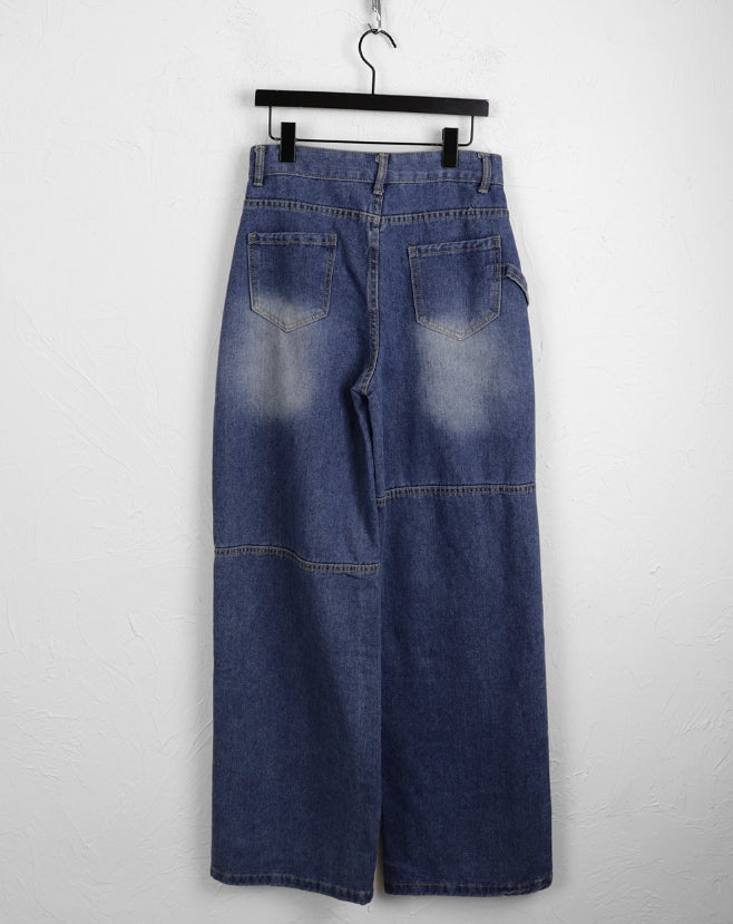 【WONDER WONDER】Radi Unique Zipper Pocket L Wide Denim Pt WONDER WONDER (ワンダーワンダー) - ラジユニークジッパー