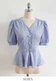 Betty V-neck Embossed Wrinkle Peplum Blouse