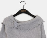 Neon Rose Corsage Wave Off-shoulder Knit