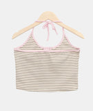 Matan Stripe Halter V-neck Long Sleeve T-shirt Set