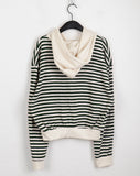 Turnet Color Matching Stripe Two-Way Waffle Hood Zip-Up