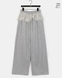 [Fleece Lining] Koha Chiffon Lace Layered Two-Way Sweatpants