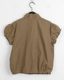 Caco Nylon Puff Crop Short Sleeve Windbreaker Zip-up