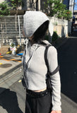 RIB KNIT HOOD ZIP-UP