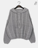 Chalk thick wool avant fit bokashi cable hood knit zip-up