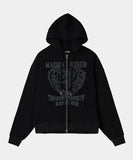 DOODLE HEART WAFFLE ZIP UP HOODIE