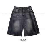 Side pin tuck washed bermuda denim pants