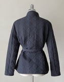 Robel High Neck Quilting Half Lightweight Padding Zip-Up Jacket (Belt Set)