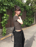 Boda Stripe Color Matching Daily Short Sleeve T-shirt
