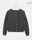 Nilla cut-out round neck button long-sleeved cardigan