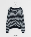 Yumehi Stripe Punching Hood Zip-Up Cardigan